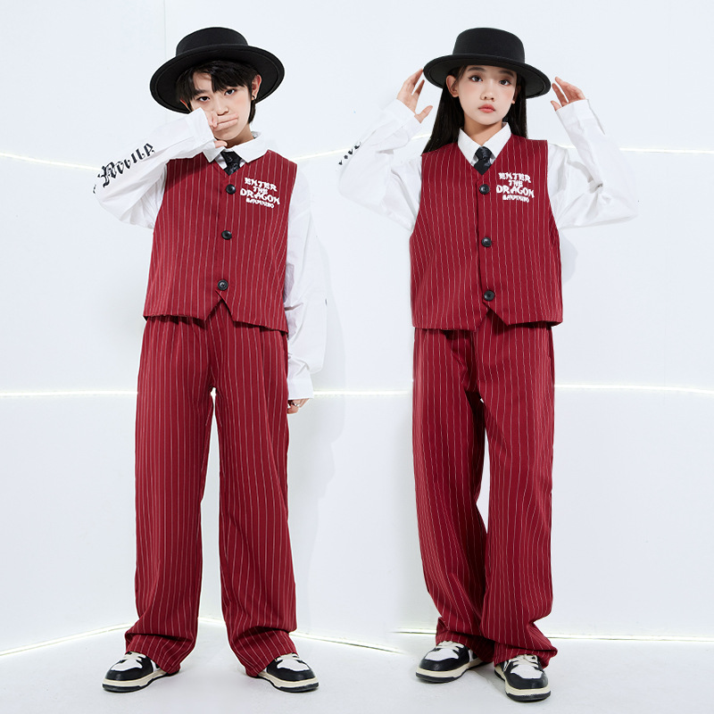 Street Fashion Outfit Girl - ファッションガールズストライプストリートダンスウェアセットボーイズ社交ダンス競技衣装グループジャズ服ステージヒップホップ Kpop 衣装