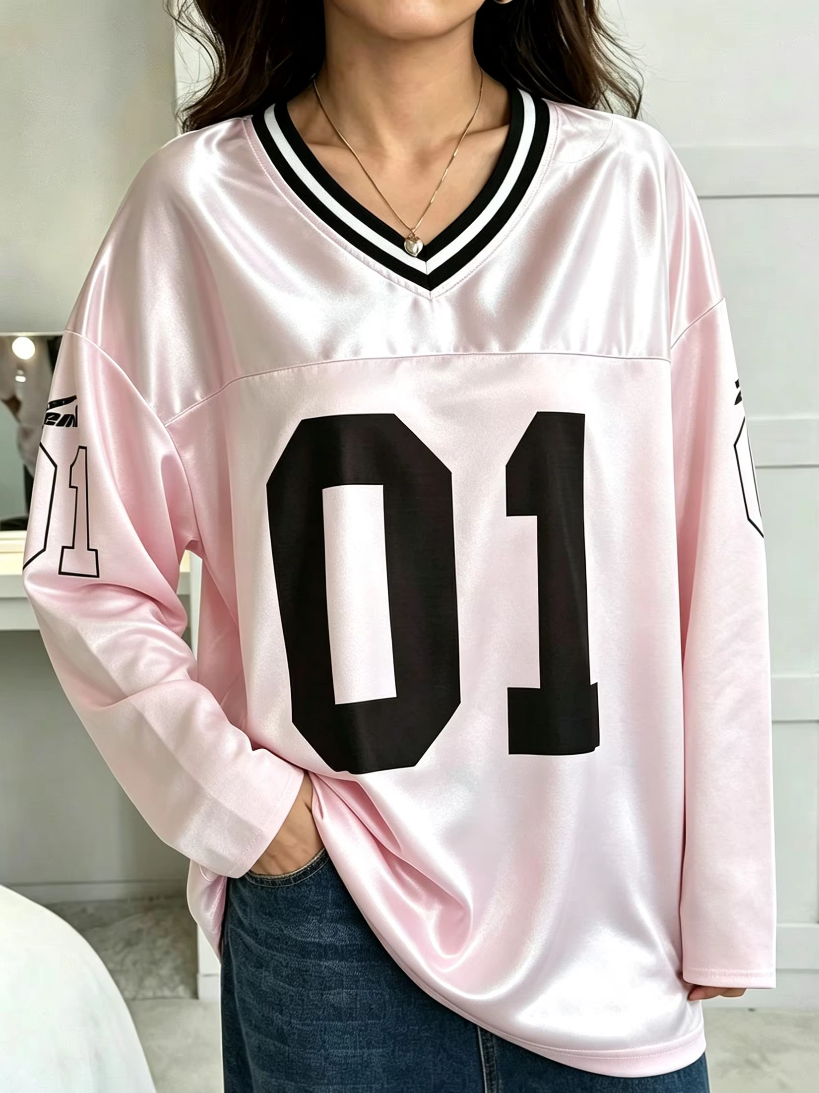 Street Fashion Female - メンズ・レディース ヴィンテージ 長袖 オーバーサイズ 01 ナンバープリント