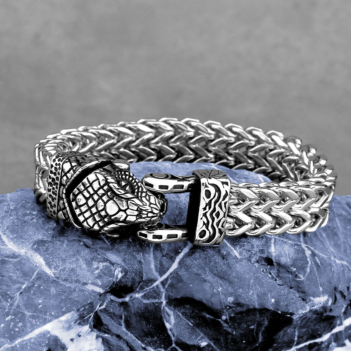 Street Fashion Culture - 新デザインバイキングスネークヘッドメンズブレスレット横柄なストリートカルチャーアクセサリーパンクステンレス鋼ジュエリーギフト卸売