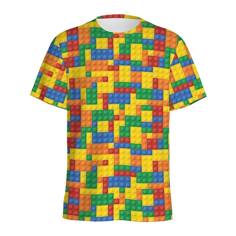 Street Fashion Videos - レトロビルディングブロック 3D プリント Tシャツ男性ジグソーパズルビデオゲームパターン Tシャツルーズストリート半袖 Y2k