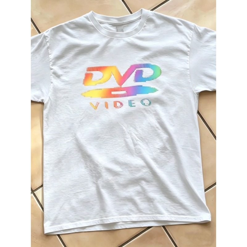 Street Fashion Videos - メンズ半袖Tシャツ、Y2KレトロDVDビデオストライプ柄男女兼用、アメリカンストリートファッションTシャツ