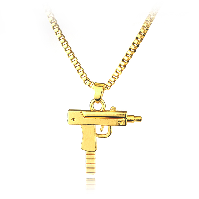 Street Fashion Necklace - トレンディな Uzi 銃型ペンダントネックレス ゴシックパンク ヒップホップ チェーンジュエリー