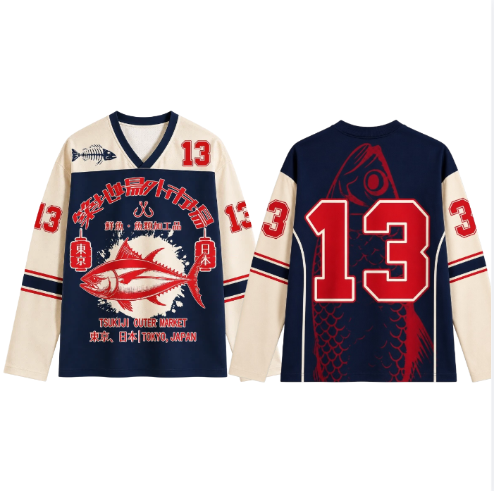 Street Fashion Female - レトロな和風3Dプリント長袖Tシャツ（男女兼用）、Vネックストリートウェア、ゆったりとしたスポーツ長袖Tシャツ