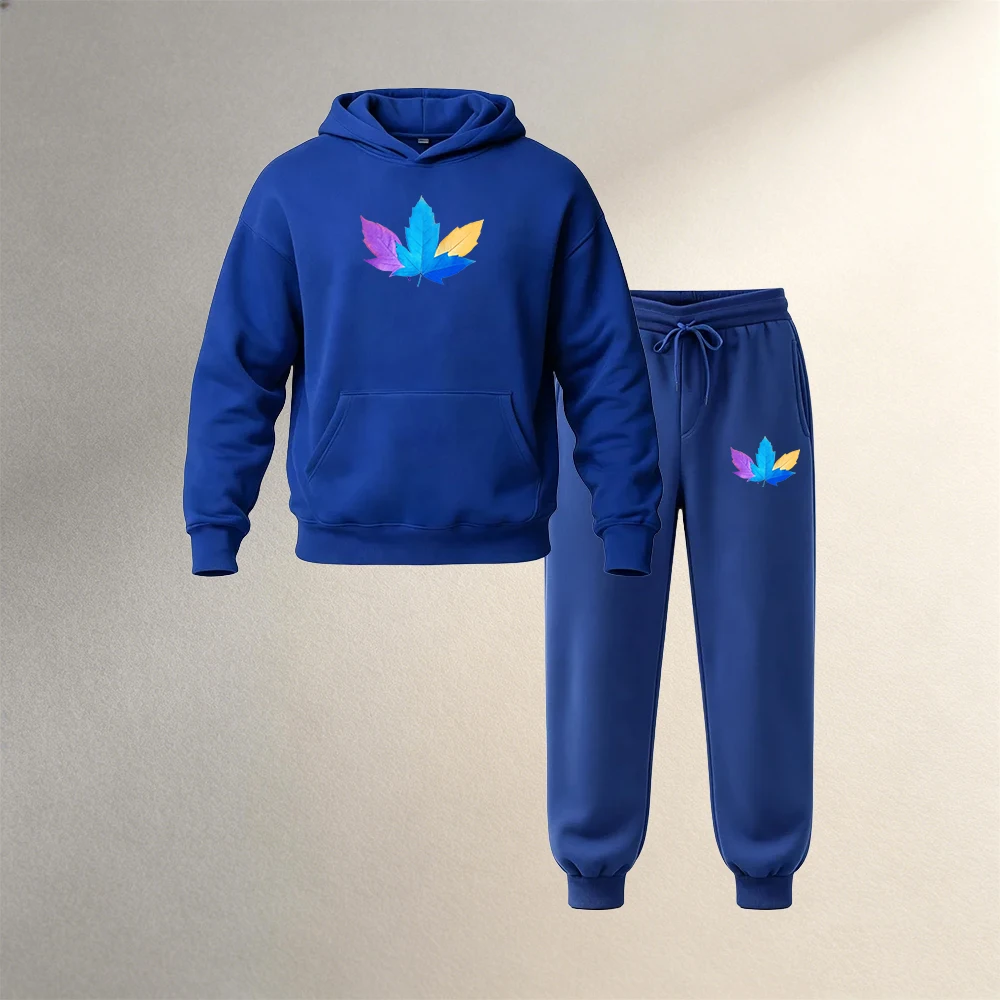 Street Fashion Outfit - メンズプルオーバーフーディセット 2ピース 秋冬 スポーツカジュアル ファッションウェア 暖かいドローストリングジョガーパンツ