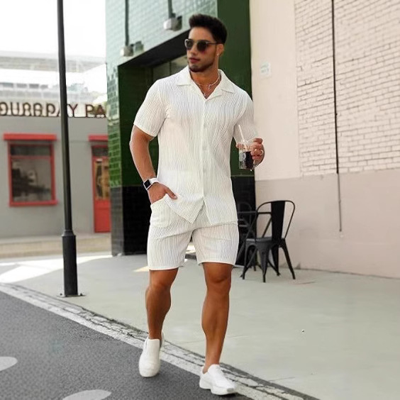 メンズ 2 ピース アウトフィット 半袖ボタンダウン シャツ - Street Fashion Outfit のレビューと価格