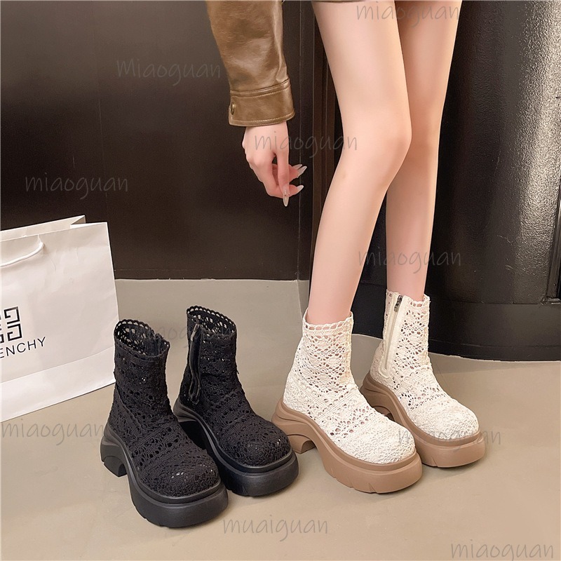 秋のプラットフォーム厚底女性アンクルブーツファッション中空ア - Street Fashion Outfit のレビューと価格