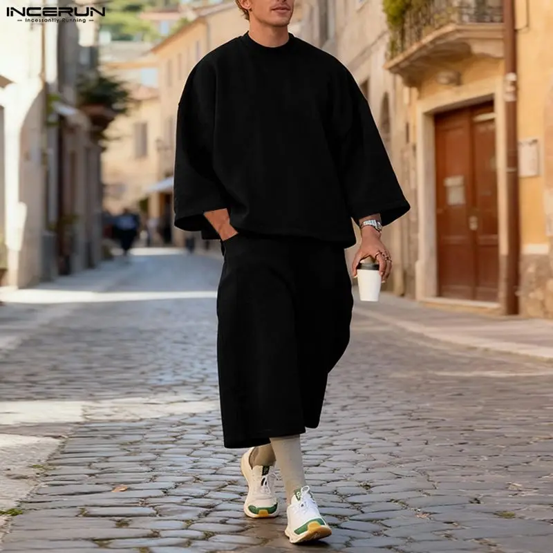 INCERUN メンズセット ソリッドカラー バギー 3/4 - Street Summer Fashion のレビューと価格