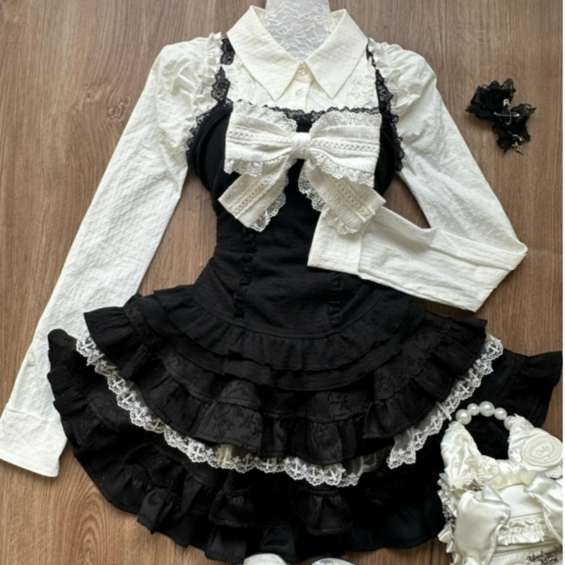 Y2k 美的ロリータスタイル 3 点セット女性かわいい白シャ - Street Fashion Harajuku のレビューと価格
