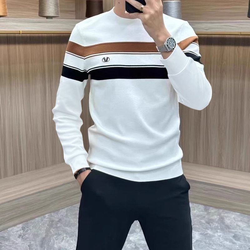 男性用の快適でカジュアルなTシャツ,ストライプのラウンドネッ - Street Fashion Now のレビューと価格