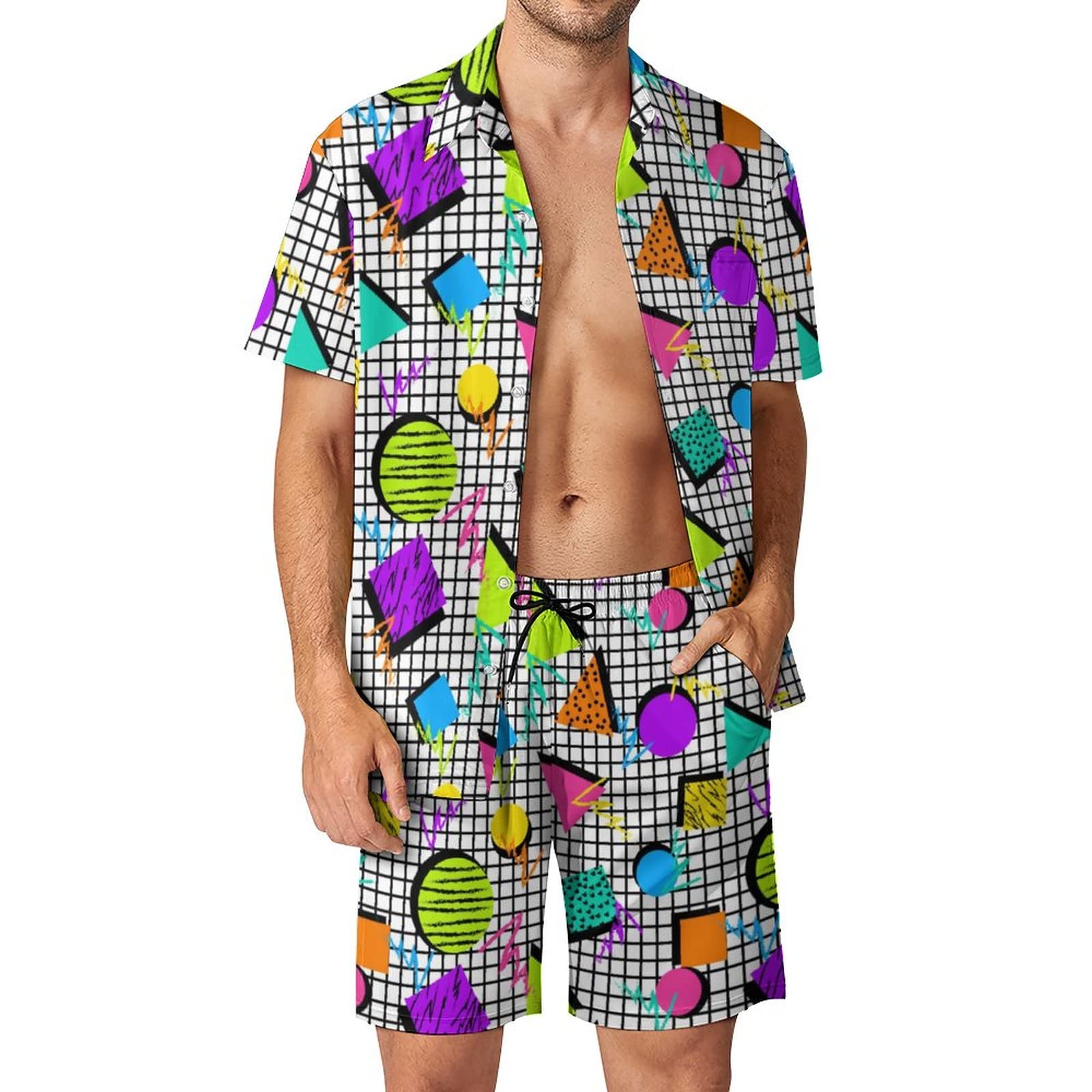 夏用不規則幾何学模様3Dプリントメンズシャツセットファッショ - Street Fashion Clothes のレビューと価格
