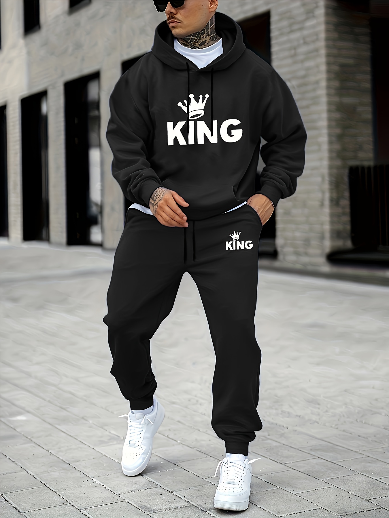 メンズ キングクラウンプリントトラックスーツ 2ピースセット - Street Fashion Outfit のレビューと価格