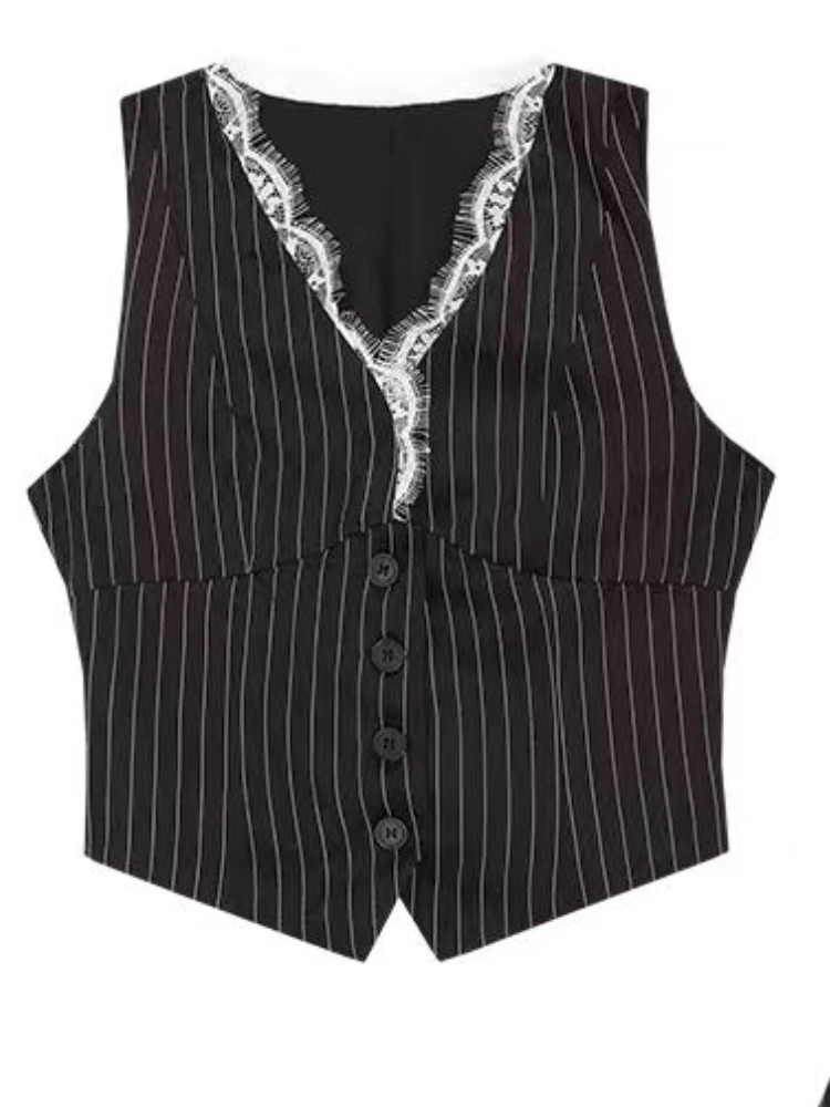セクシーレースレトロ2ピースセット レディース ストライプV - Street Fashion Necklace のレビューと価格