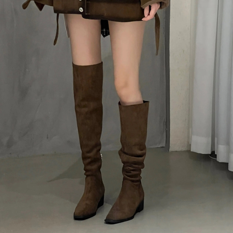 女性用伸縮性スリムスエードロングブーツ 秋冬ファッション ス - Street Fashion Female のレビューと価格